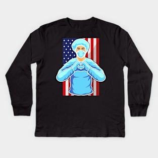 Nurse USA Flag Nursing Hospital Medicine Heart Kids Long Sleeve T-Shirt